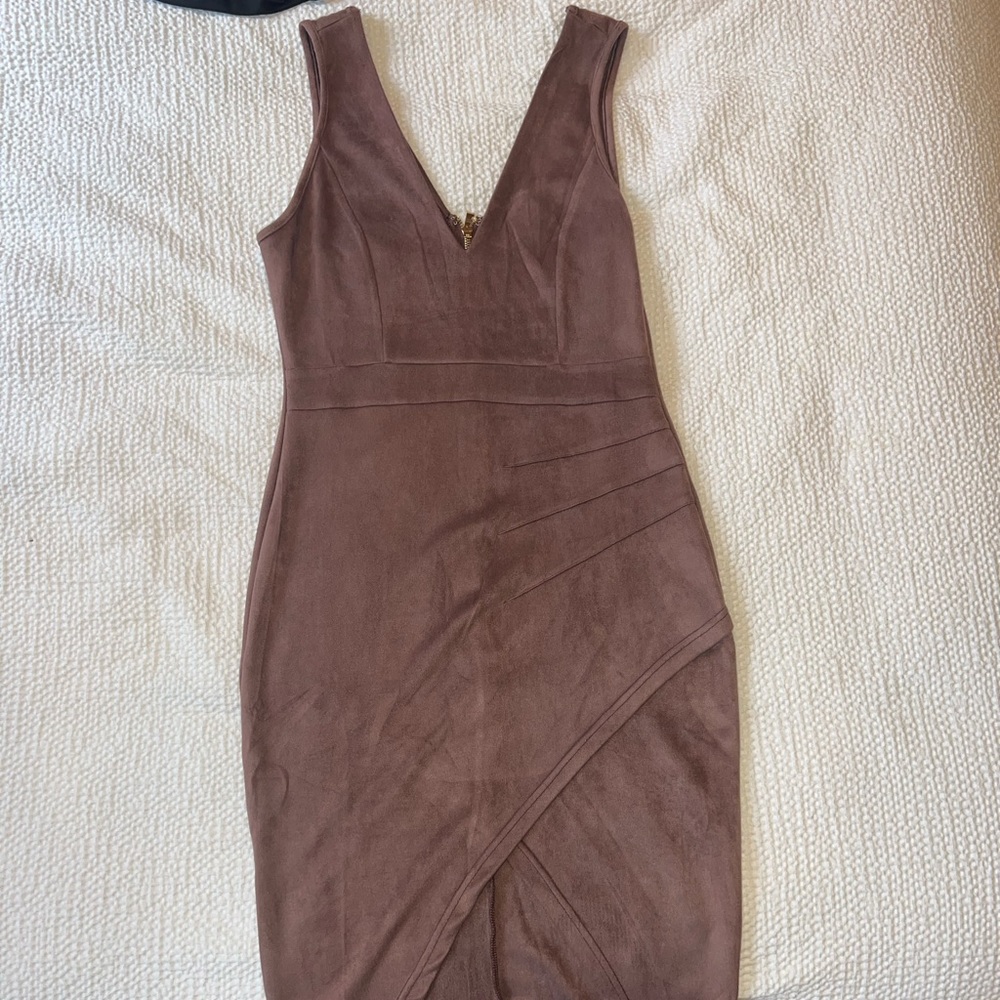 Purple velvet/suede midi dress with crossover front